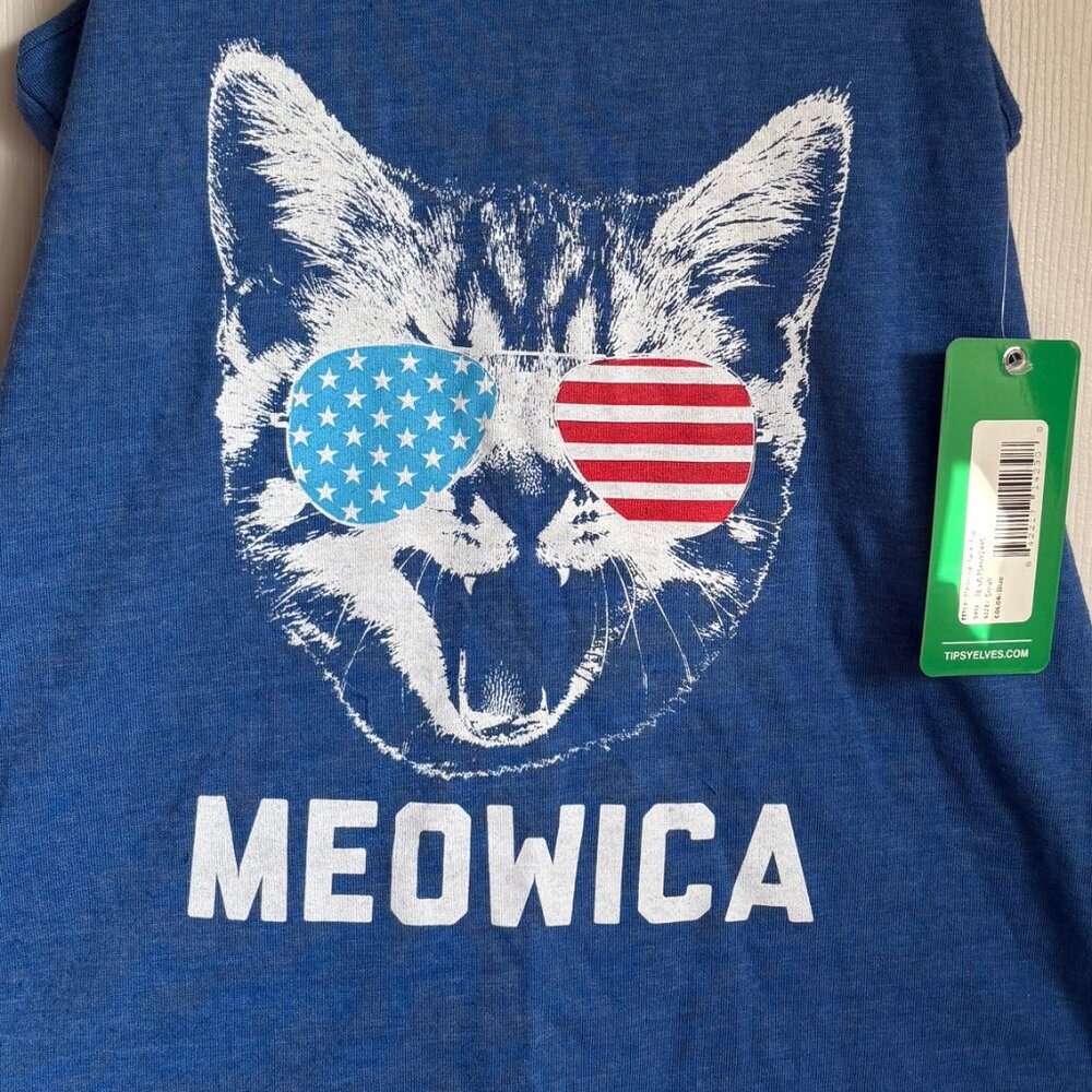 NWT Women's Tipsy Elves Meowica Blue Racer Back Tank Top - Picture 5 of 5